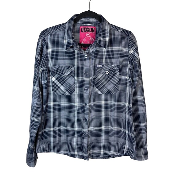 Dixxon Shirt Womens Medium Gray Blue The Paulson Plaid Button Up Flannel Pockets - Picture 3 of 12
